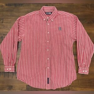 St. Louis Cardinals Shirt Mens Sz L Crable Sportswear Button Striped Long Sleeve